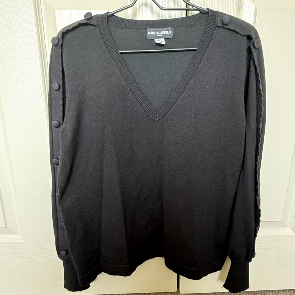 Karl Lagerfeld Elegant Black V-Neck Sweater